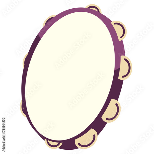 Traditional tambourine musical instrument isolated . Percussion music concept. Entertainment and play.