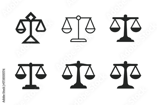 Harmonious Scale Logos. Scale. Set Logo of balance and measurement: side profile of scale. harmonious logo variations of the same emblematic concept, each with