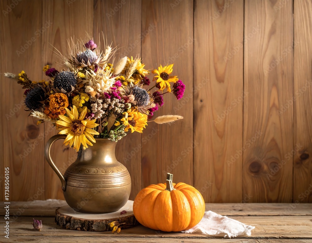 custom made wallpaper toronto digitalAutumnal Flower Arrangement with Pumpkin.