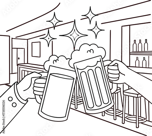 Vector sketch illustration set of beer mugs, glasses, cans, and bottles, ideal for pub or bar design