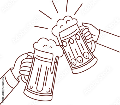 Vector illustration of a cold beer mug or pint glass with foam, hand-drawn as a cartoon icon for a bar or pub design