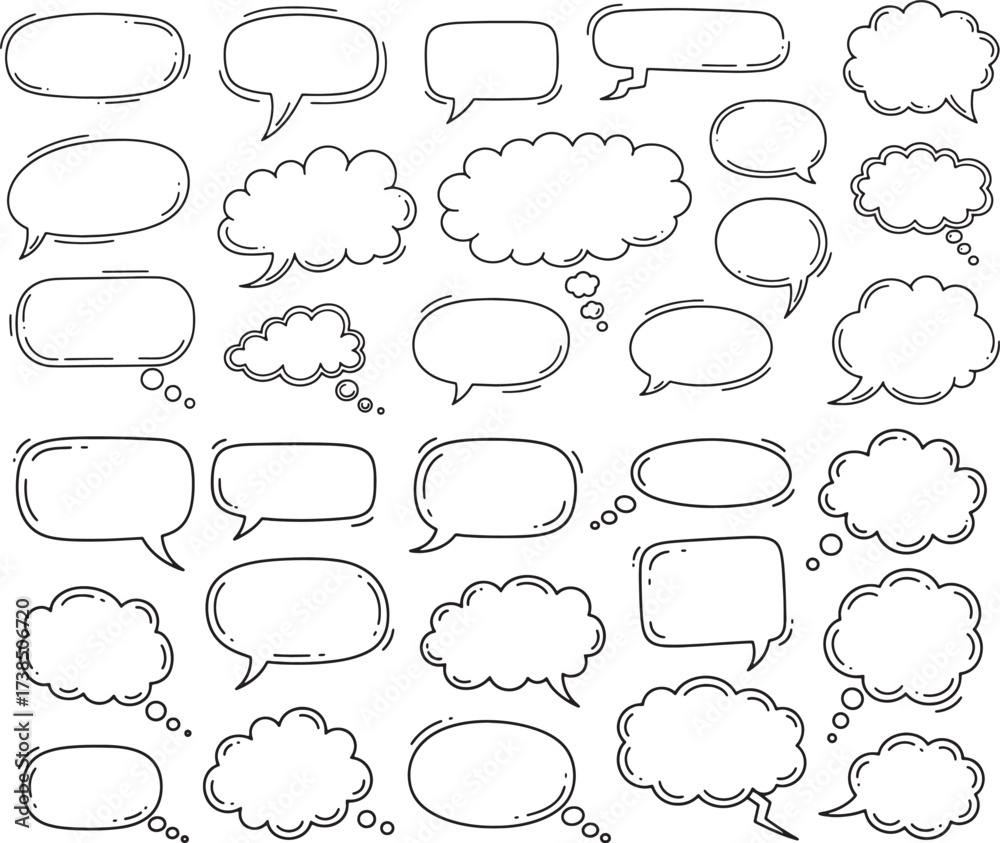 Obraz premium A Variety of Hand Drawn Speech Bubbles and Thought Bubbles Representing Different Styles of Communication and Contemplation