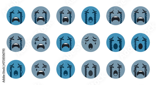 Emotional expression with a pattern of diverse crying emoticons conveying sadness and emotional