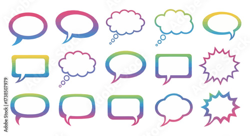 Collection of vibrant rainbow colored speech bubbles for digital communication projects