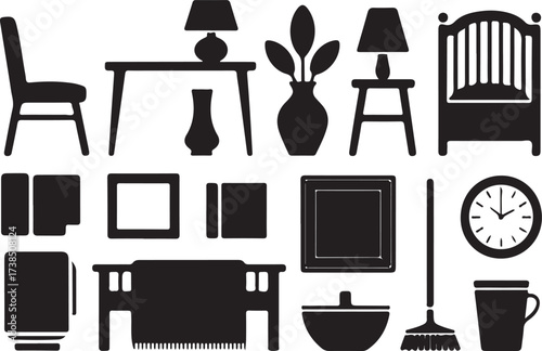 Collection of Furnishings Chairs, Tables, Lamps and More in Silhouette Style