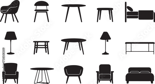 Collection of Furnishings Chairs, Tables, Lamps and More in Silhouette Style