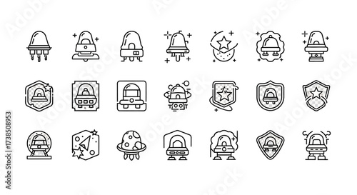 Outlined Alien Spaceship Icons Collection Representing Futuristic Concepts and Exploration
