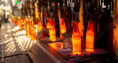 Tableau sur toile Glass factory, production of glass containers