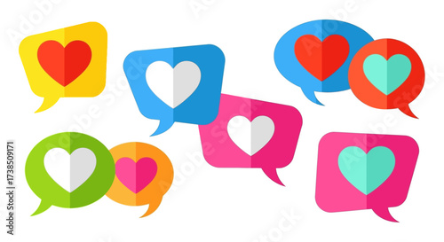 Vibrant heart messages colorful speech bubbles conveying love and affection visually appealing