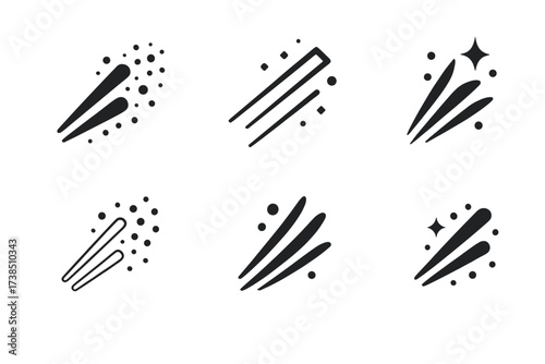 Cosmic Light Particles Design. Light particles traveling through space. Set Logo of light particles: cosmic light beams. harmonious logo variations of the same