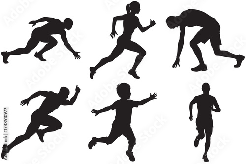 Running Silhouette Vector Collection – Sprinter, Jogger, Marathon, Child, Athlete, Jumping