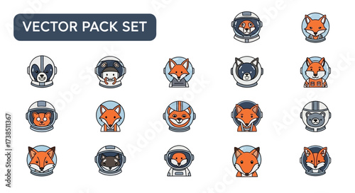 Delightful vector set showcasing animals as astronauts and space explorers icons pack