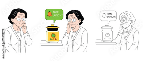 Elderly couple discussing lunch time with a cooking pot