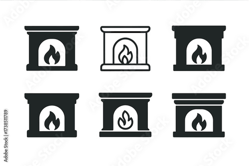Mantel Logo Variations. Fireplace mantel. Set Logo of home decor: classic mantel with vertical columns. harmonious logo variations of the same emblematic