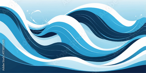Abstract blue sea wave pattern with a curve and splash for a summer ocean vector illustration design