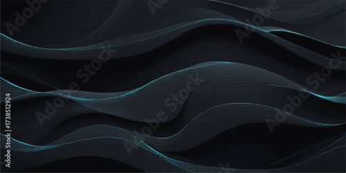 Abstract black and dark blue wave texture with silk and smoke design background
