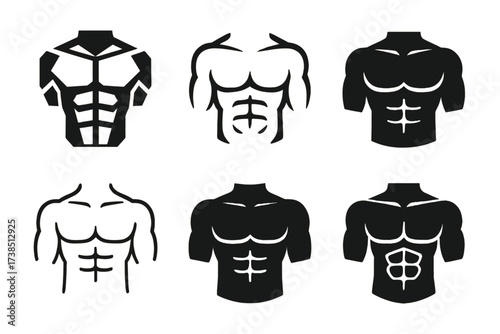 Muscle Logo Variations. Toning muscles. Set Logo of toning muscles: muscular torso. harmonious logo variations of the same emblematic concept, each with