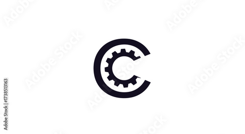 Abstract initial C letter logo with cogwheel, perfect for engineering or industrial company