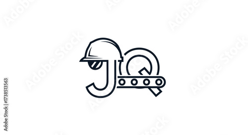 Construction and engineering logo displaying industrial helmet and conveyer belt symbol