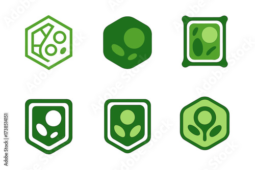 Biology Emblem Variations. Biology. Set Logo of Biology: Plant Cell. harmonious logo variations of the same emblematic concept, each with different artistic