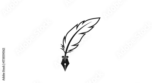 Elegant Feather Quill Logo Design, Symbol of Writing, History, and Creativity in White Background