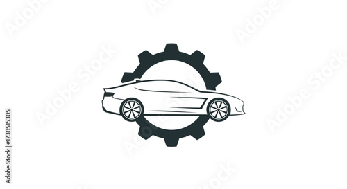 Elegant automotive logo design featuring a sleek car silhouette within a gear shape