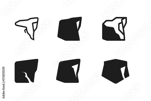 Diverse Cliff Logos. Cliff. Set Logo of cliff: rocky cliff edge. harmonious logo variations of the same emblematic concept, each with different artistic