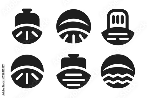 Soil Absorption Field Logo. Septic tank system. Set Logo of Soil absorption field: Soil absorption field. Iconic shape, Negative space, Minimal outline, Flat