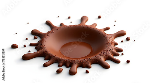A rich brown chocolate splash creating an abstract design on a white background.