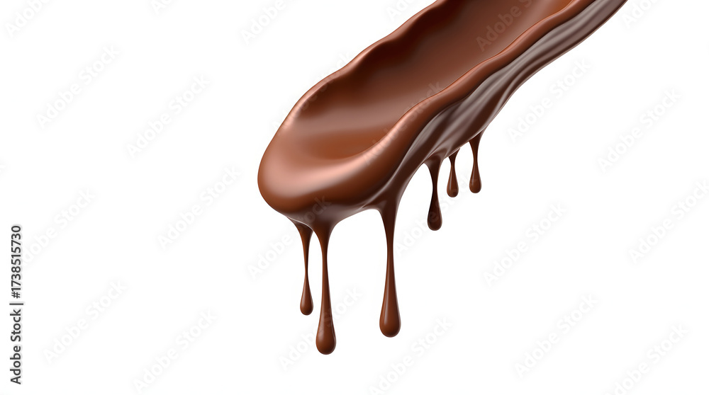 Fototapeta premium Smooth, rich chocolate sauce flows gracefully, showcasing a glossy texture on a light neutral background.
