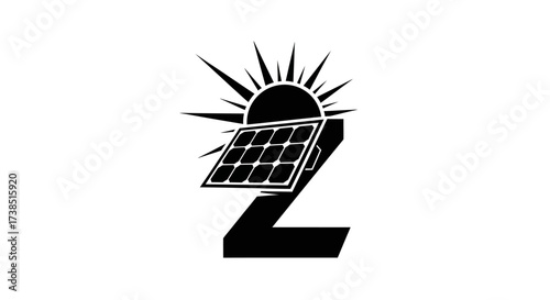 Stylized solar panel and sun on a letter Z promoting renewable energy solutions