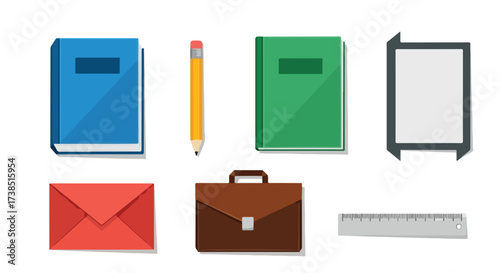 Flat Design School Supplies and Office Items Education Business and Organization Concept Illustration