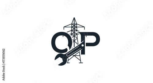 Modern industrial logo design featuring power tower wrench and letter initials  57 characters