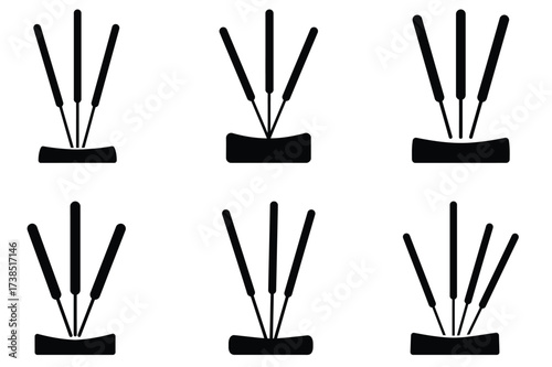 Incense sticks icon set, black isolated silhouette fill vector icons