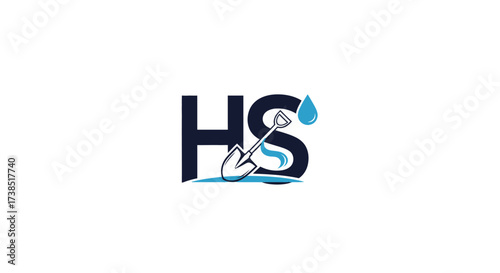 Elegant HS Logo with Shovel and Water Drop Symbolizing Hydrology Services Innovation