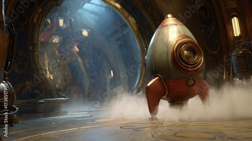 Fototapeta Naklejka Na Ścianę i Meble -  Stylized rocket ship inside detailed interior fog and lighting