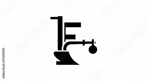 Stylized black and white vector illustration of a vintage farm plow design