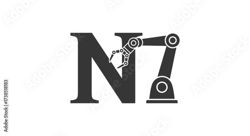 Letter N logo design concept with robotic arm minimal and modern style for technology company
