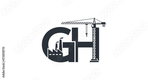 Creative industry logo combining factory and construction crane icon design concept