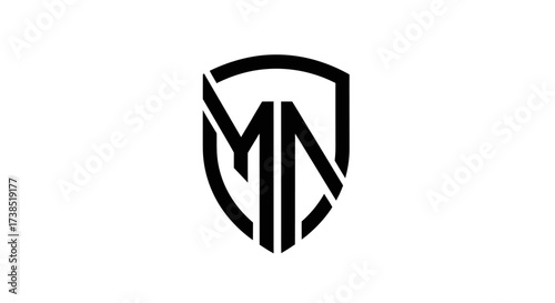 Modern and Minimalist MN Letter Logo Design with Shield Shape for Branding and Identity