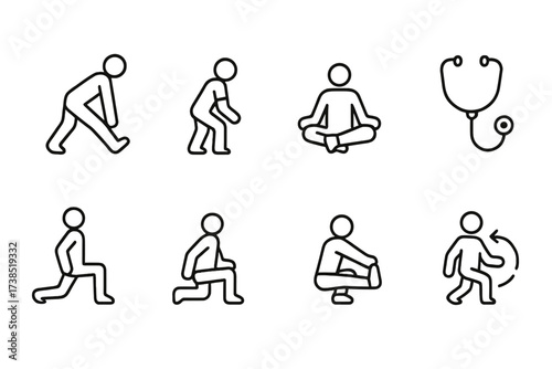 Comprehensive Icon Set. Outline icon set of podiatry and health consultation: doctor, foot examination, medical chart, prescription, clinic building,