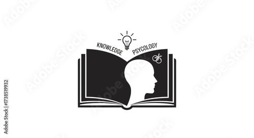 Conceptual illustration of psychology knowledge and learning process featuring book and human