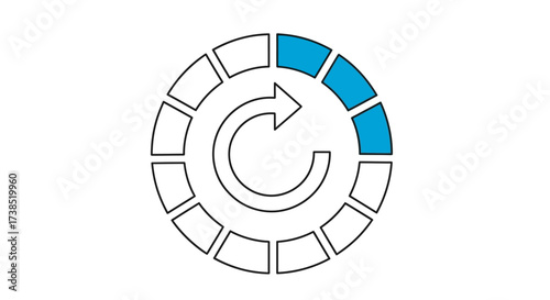 Conceptual illustration of a progress loading circle with an arrow indicating circular movement