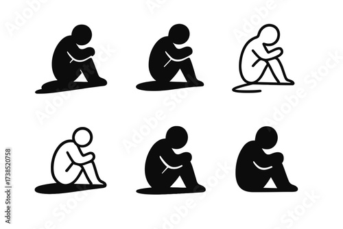 Loneliness Logo Variations. Loneliness personified by a small figure. Set Logo of Loneliness personified by a small figure: Shadow of a small figure.