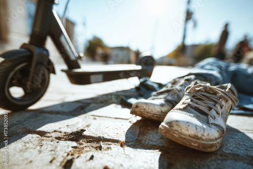 Wallpaper Mural Scooter and worn shoes on pavement Torontodigital.ca