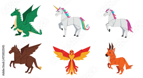 Collection of Mythical Creatures Dragon Unicorn Pegasus Phoenix and Fantasy Animals
