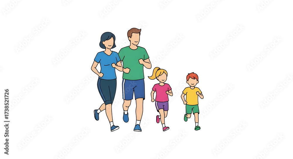 Naklejka premium Family jogging together as a healthy lifestyle choice, enjoying outdoor activity and promoting fitness