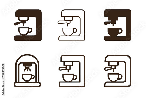 Street Cafe Logos. Street cafe. Set Logo of Street cafe: Espresso machine. harmonious logo variations of the same emblematic concept, each with different