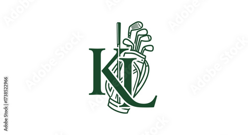 Elegant Golf Club Logo Design with Initial Letters KL and Golf Bag Illustration