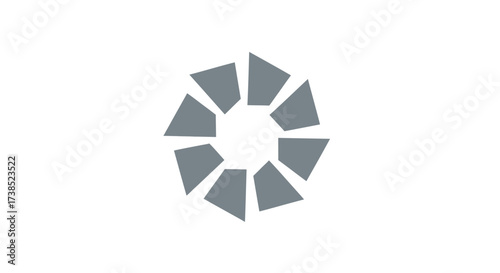 Abstract geometric figure made up of eight gray trapezoids arranged in a circle